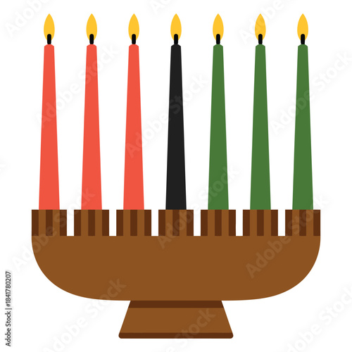 kwanzaa kinara featuring seven candles, meaningful cultural icon used to honor african traditions, perfect for holiday posters, heritage graphics, festive designs, and educational vector artwork.