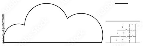 Cloud computing. Outline of cloud paired with a puzzle, cloud computing solutions, data integration, and connectivity. Cloud computing for IT infrastructure, collaboration, and innovation