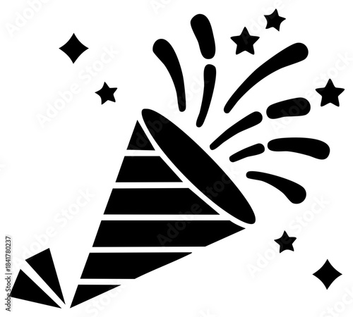 Party popper bursting with festive confetti and sparkling stars celebration icon