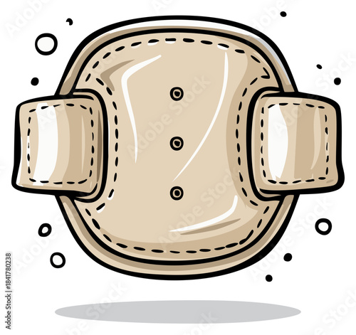 Cartoon style beige protective pad illustration with stitching and buttons
