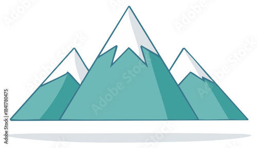 Stylized green mountains with snow-capped peaks, simple flat design vector illustration