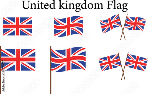 The British flag. Flag icon. Standard color. Standard size. UK flag Different pose wave flag 