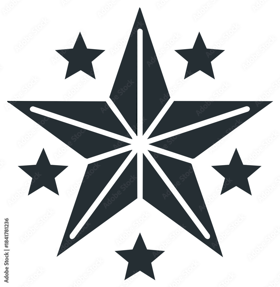 Obraz premium Abstract star and six smaller stars in a dark gray design