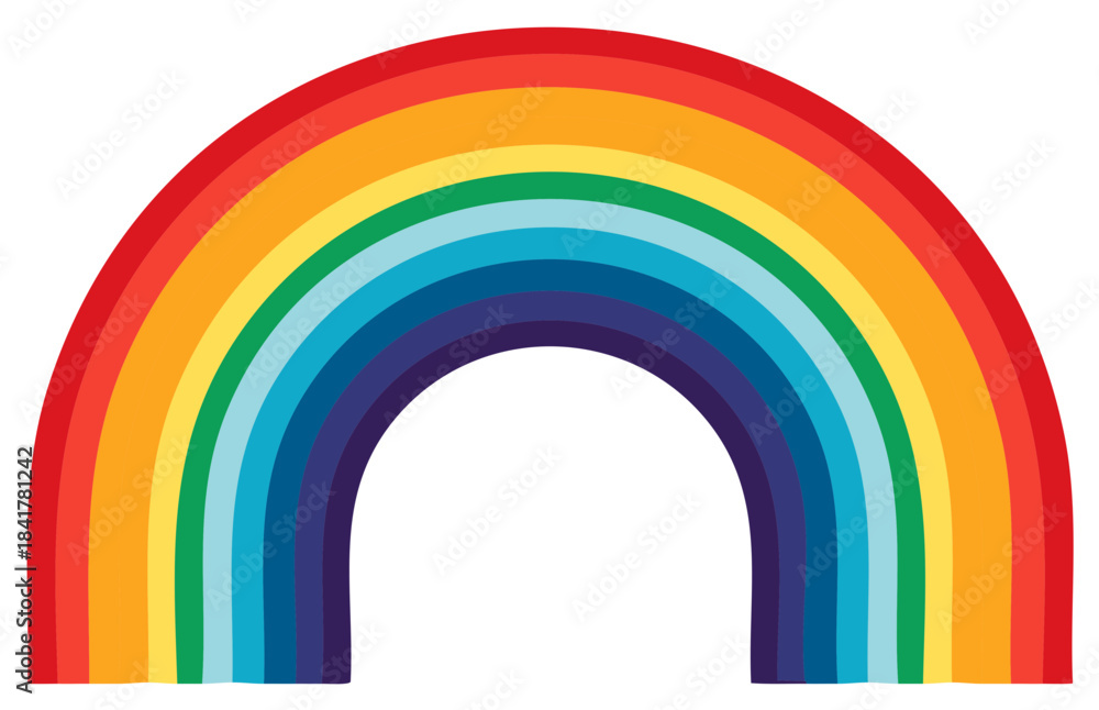 Fototapeta premium Vibrant and cheerful rainbow arch illustration with hand-drawn colorful stripes