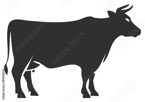 Black cow silhouette profile in flat design. Farm animal illustration in vector