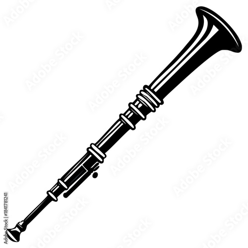Black and white illustration of a musical wind instrument, a shawm