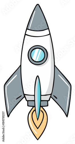 Cute hand drawn rocket ship launching into space vector illustration