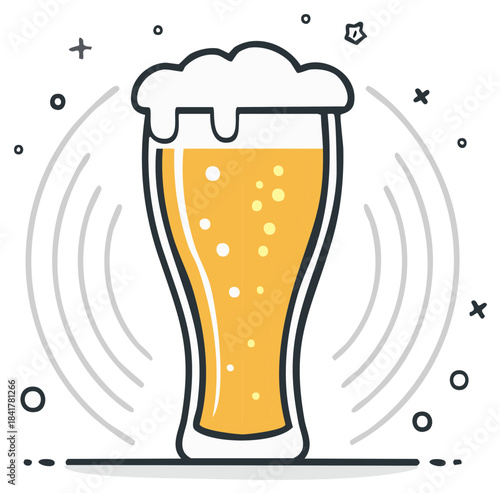 Cartoon beer glass with bubbles and foam, vector illustration for a pub or bar