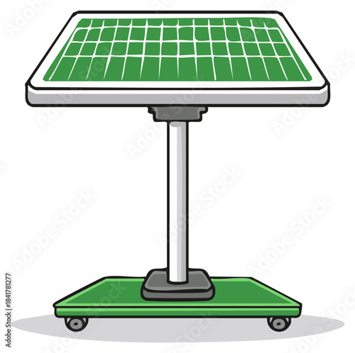 Mobile solar panel on wheels, alternative energy concept, photovoltaic cell equipment, ecology source and portable sustainable electricity generator