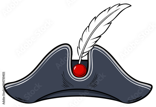 Cartoon Tricorne Hat with Feather and Cockade Illustration