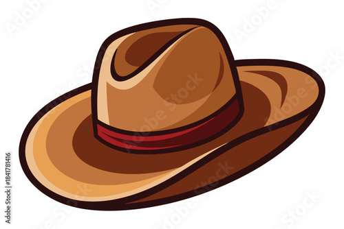 Brown cowboy hat with a red band showcases western fashion and rustic charm