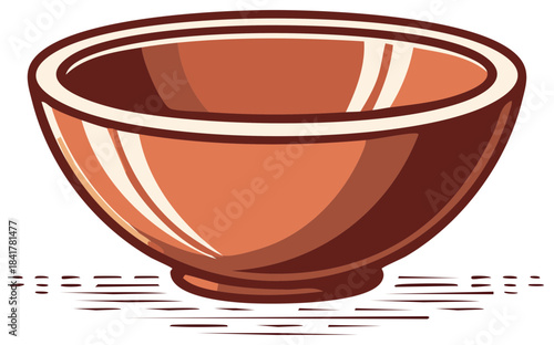 Stylized Empty Brown Serving Bowl Illustration Graphic with Neutral Tones and Lines