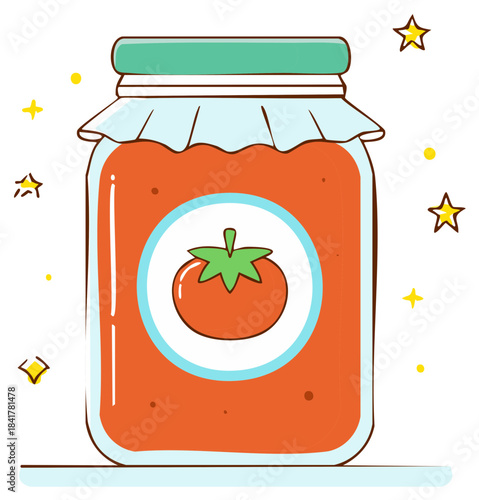 Cute Cartoon Tomato Jar Illustration Perfect for Homemade Jam or Sauce Preserving
