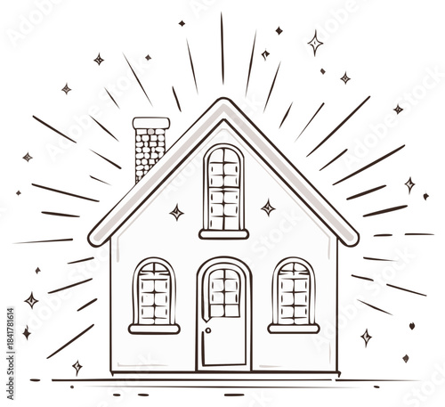 Sparkling Clean House Hand Drawn Illustration Real Estate and Cleaning Concept