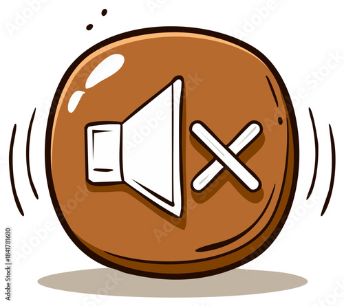 Mute Icon Vector Graphic with Cartoon Style. Brown Circle with Sound off Symbol for Design