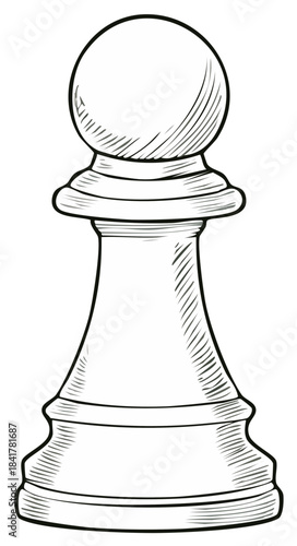 Hand-drawn graphic style illustration of a chess pawn piece, perfect for strategy game or puzzle elements, with hatching shadows.