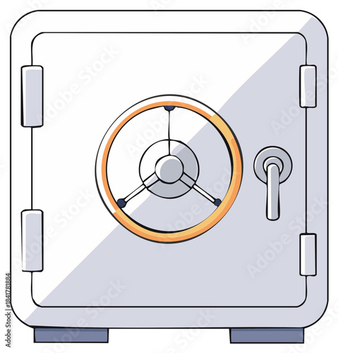Vector illustration of a closed metal bank safe with a combination dial for security and finance concepts