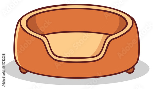 Cartoon pet bed, orange color with a dark rim, shadow effect