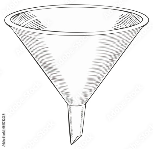 Sketch of a laboratory funnel used for filtering liquids and solids in scientific experiments