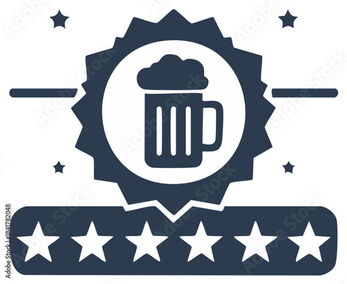 Premium Brew Emblem with Five Star Rating Icon, High Quality Beer Mug Design and Star Accents, Vector Style