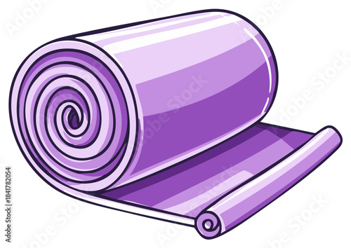 Rolled Up Purple Mat Artwork Fitness Equipment Exercise Accessory Vector