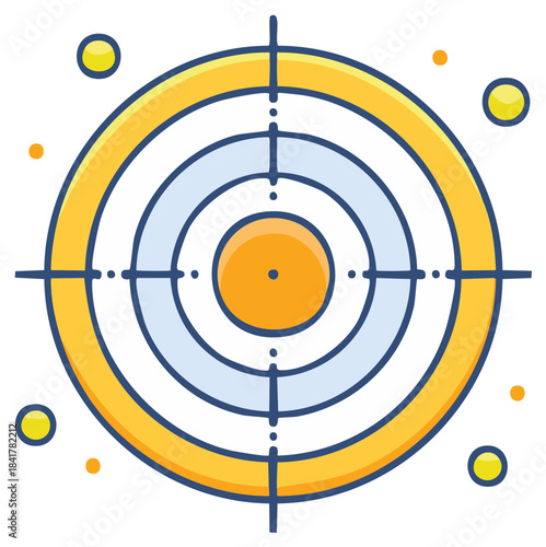 Colorful doodle target illustration with central bullseye and crosshairs