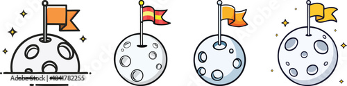 Moon exploration flag icon drawn with bold minimal lines capturing simple space themed representation