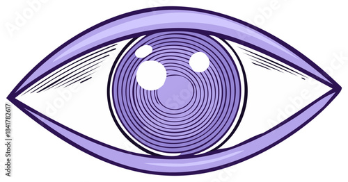 Eye Drawing in Cartoon Style in Lavender Color, Human Vision, Medical Illustrations