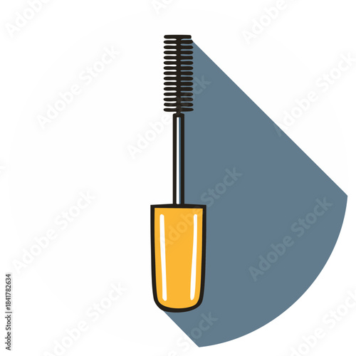 Flat design icon of a yellow mascara wand and applicator brush with a long shadow
