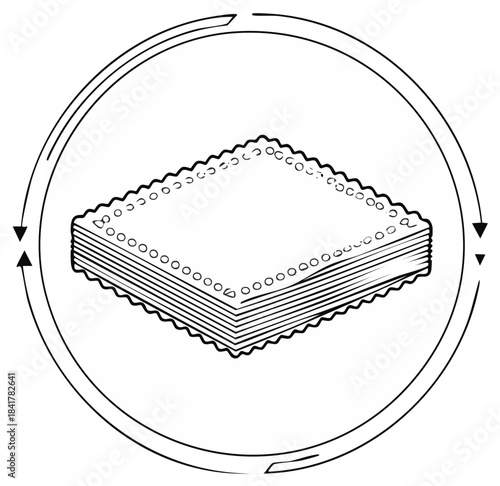 Stack of Uncooked Lasagna Noodles Inside a Circular Arrow Outline Symbol