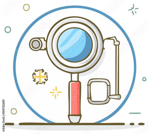 Illustration of a magnifying glass with a holder, search icon with design elements
