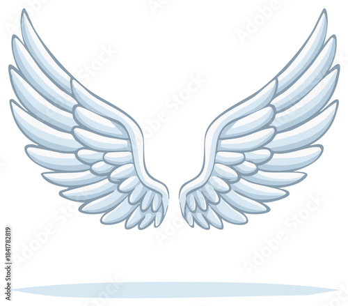 Beautiful vector illustration of a pair of pristine white feathered angel wings with soft blue shading