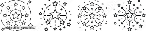 Star cluster icon drawn with clean bold minimal strokes representing simple elegant astronomical themed symbol