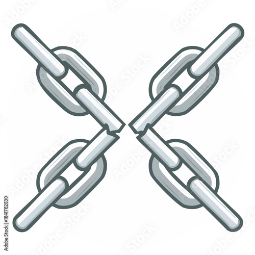 Broken Silver Chain Links Arranged in Cross Shape Against White Background