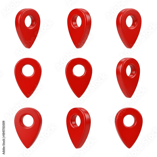 Red location pin icons navigation set png