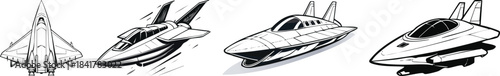 Stealth spaceship illustration with angular aerodynamic form using sharp bold lines for futuristic visual presence