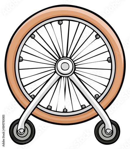 Antique Penny-Farthing Bicycle Wheel with Auxiliary Support Wheels Offers a Nostalgic Glimpse Into Vintage Cycling History