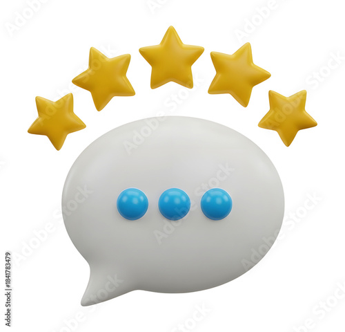 Review chat bubble with five stars rating png