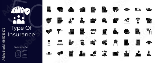 Type Of Insurance Solid Editable Icons set