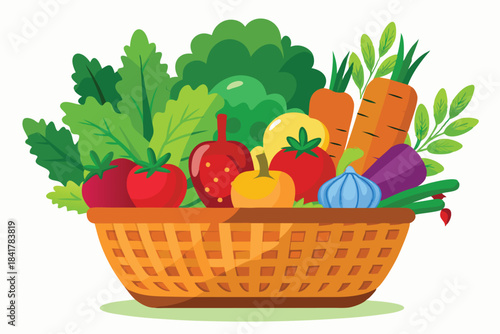 A basket filled with assorted fresh vegetables showcases nature's colorful bounty in a vibrant display