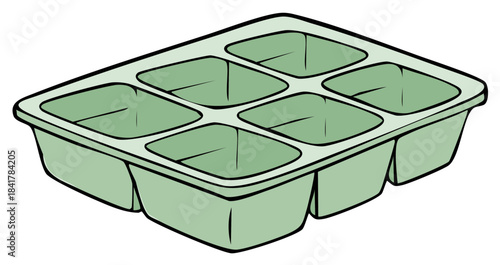 Green six compartment empty tray for ice making or plant starting