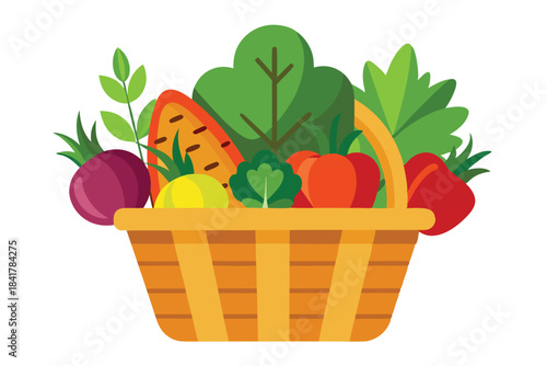 Basket overflowing with diverse fresh vegetables; a vibrant harvest for healthy eating choices