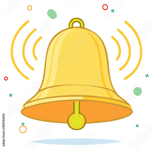 Illustration of a ringing yellow bell with sound waves