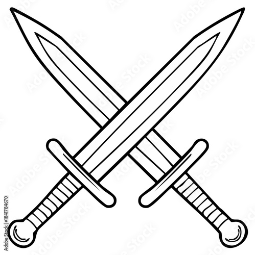 Two crossed swords illustration with simple outline style on a white background