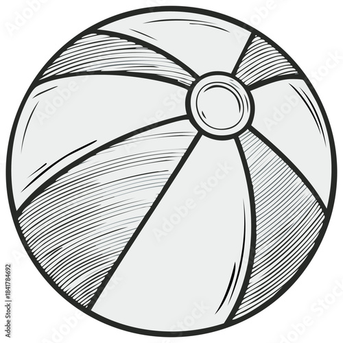 Beach Ball in Gray and White Line Art Style Summer Fun and Vacation Illustration