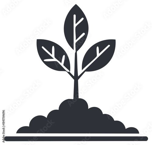 Growing plant with three leaves emerging from fertile soil a nature growth icon