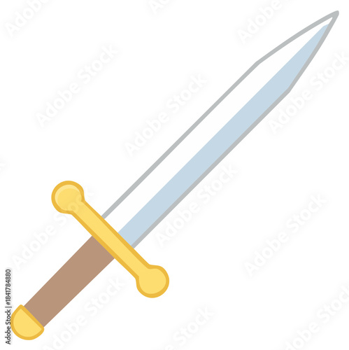 Simple Cartoon Sword Illustration with Gold Hilt and Silver Blade
