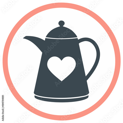 Teapot icon with heart symbol inside a circle