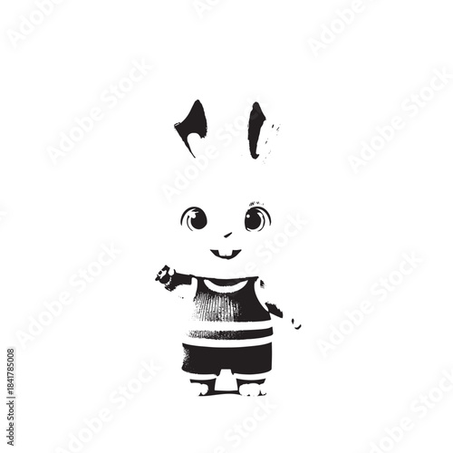 Cute cartoon child character with striped outfit and big eyes, standing pose.