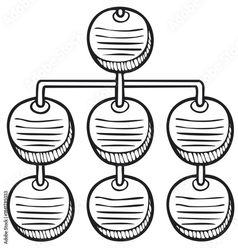 Conceptual hierarchical flowchart design displays organization of diagram in business process